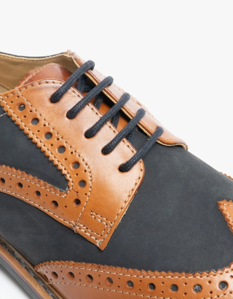 ARNOLD Mens Leather/Nubuck Brogue Oxford Shoe Dark Tan/Navy