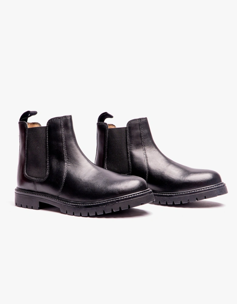 B525A Unisex Kids Leather Chelsea Boots Black