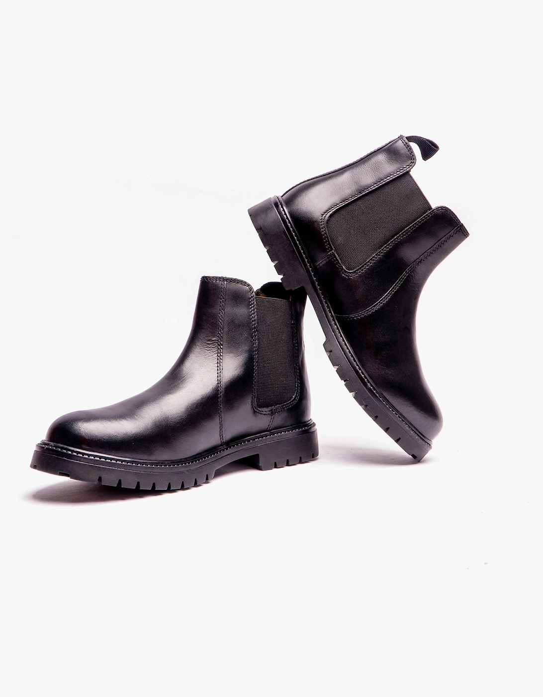 B525A Unisex Kids Leather Chelsea Boots Black