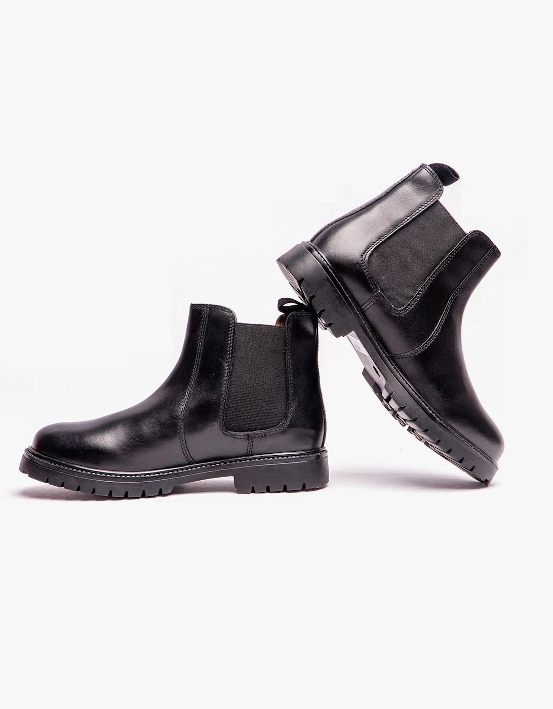 B525A Unisex Kids Leather Chelsea Boots Black