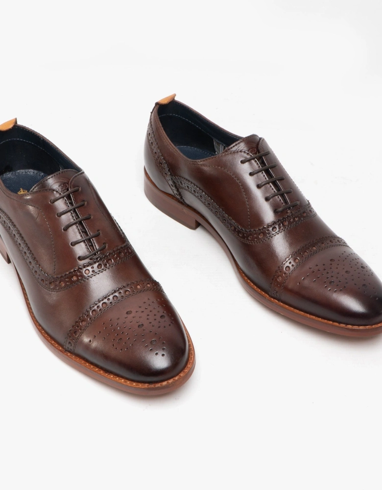 London CAST Mens Leather Brogue Shoes Brown