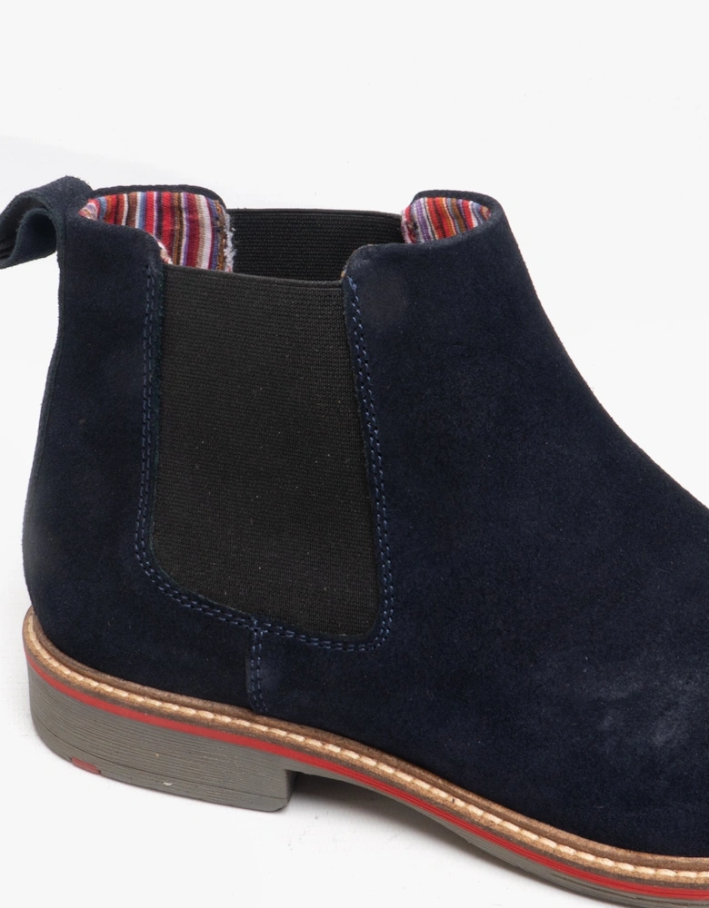 CALDWELL Mens Suede Leather Chelsea Boots Navy