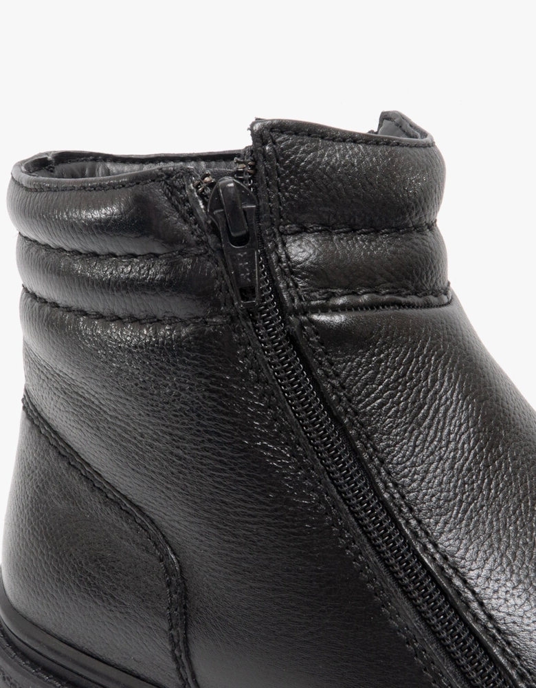 CALLUM Mens Twin Zip Leather Warm Ankle Boots Black