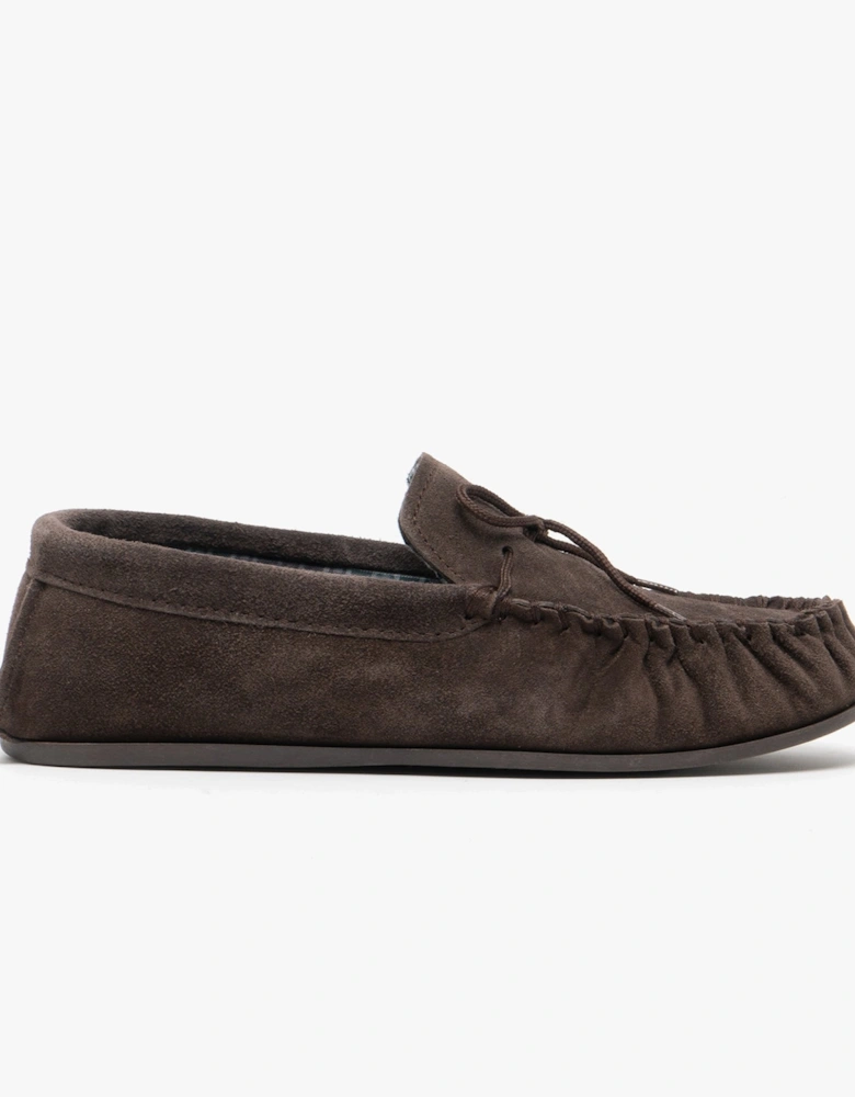 BRUCE Mens Moccasin Slippers Dark Brown