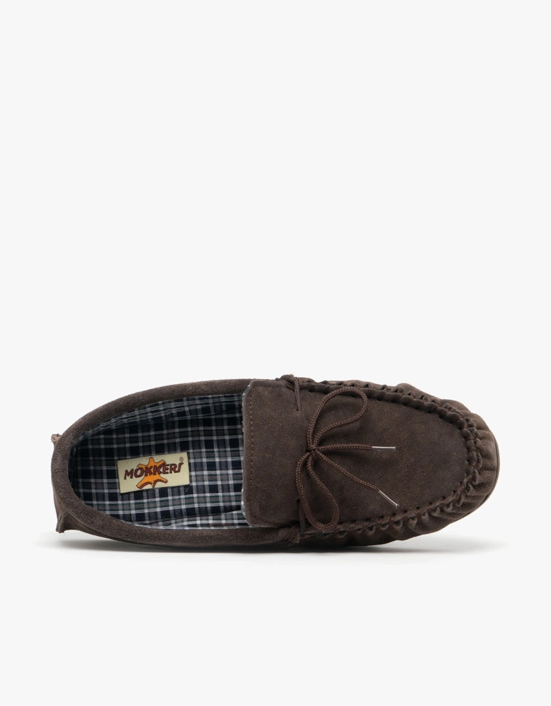 BRUCE Mens Moccasin Slippers Dark Brown