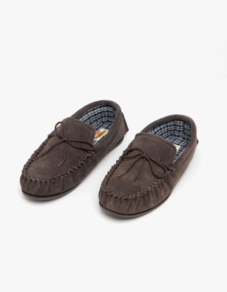 BRUCE Mens Moccasin Slippers Dark Brown