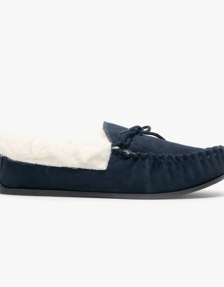 EMILY Womens Moccasin Slippers Navy