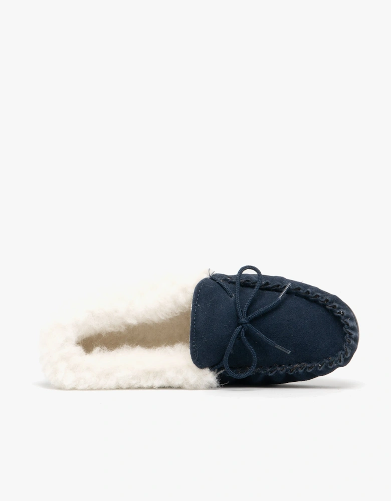 EMILY Womens Moccasin Slippers Navy