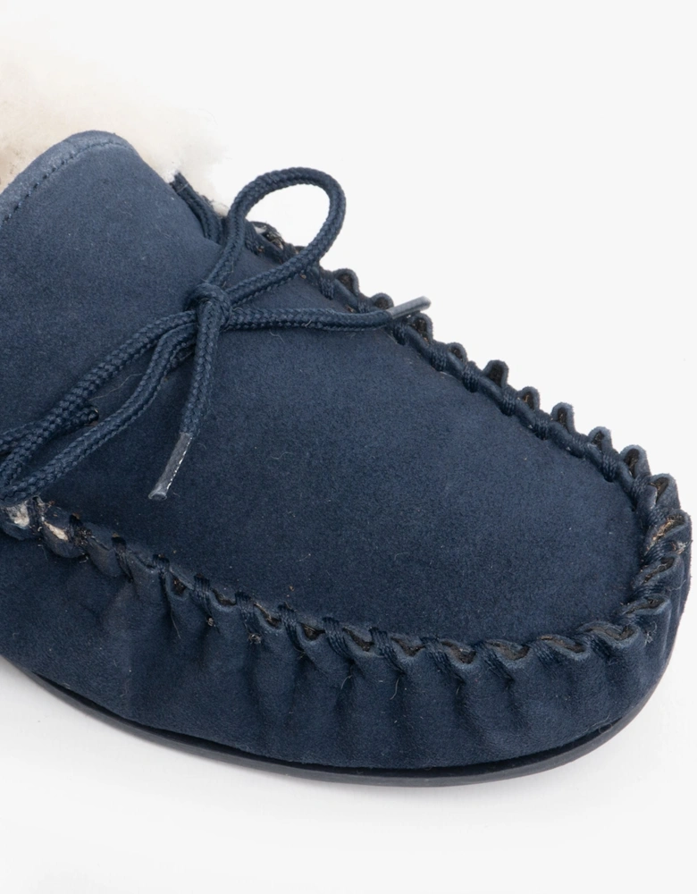 EMILY Womens Moccasin Slippers Navy