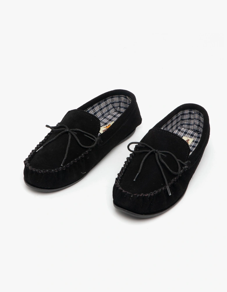 BRUCE Mens Moccasin Slippers Black