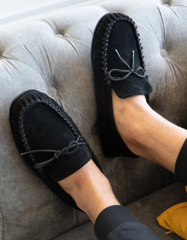 BRUCE Mens Moccasin Slippers Black