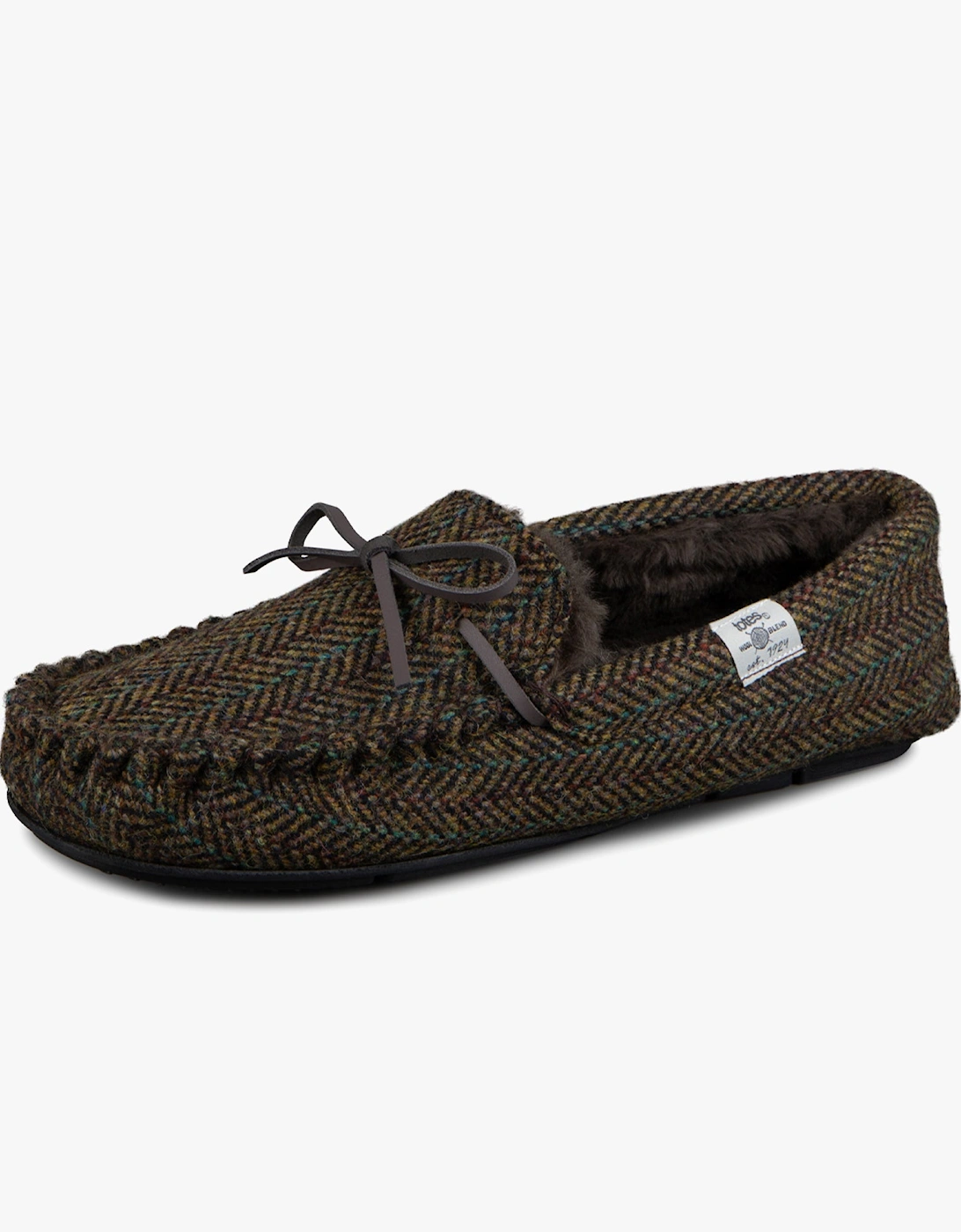 WOVEN WOOL MIX MOCCASIN Slippers Mens Brown