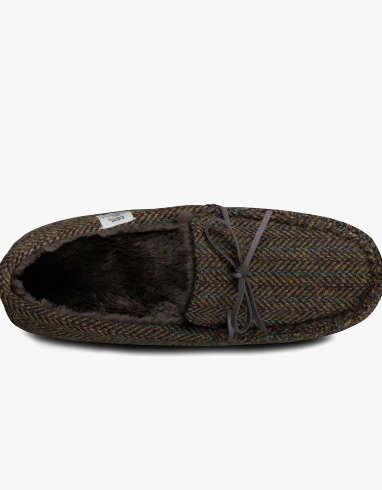 WOVEN WOOL MIX MOCCASIN Slippers Mens Brown