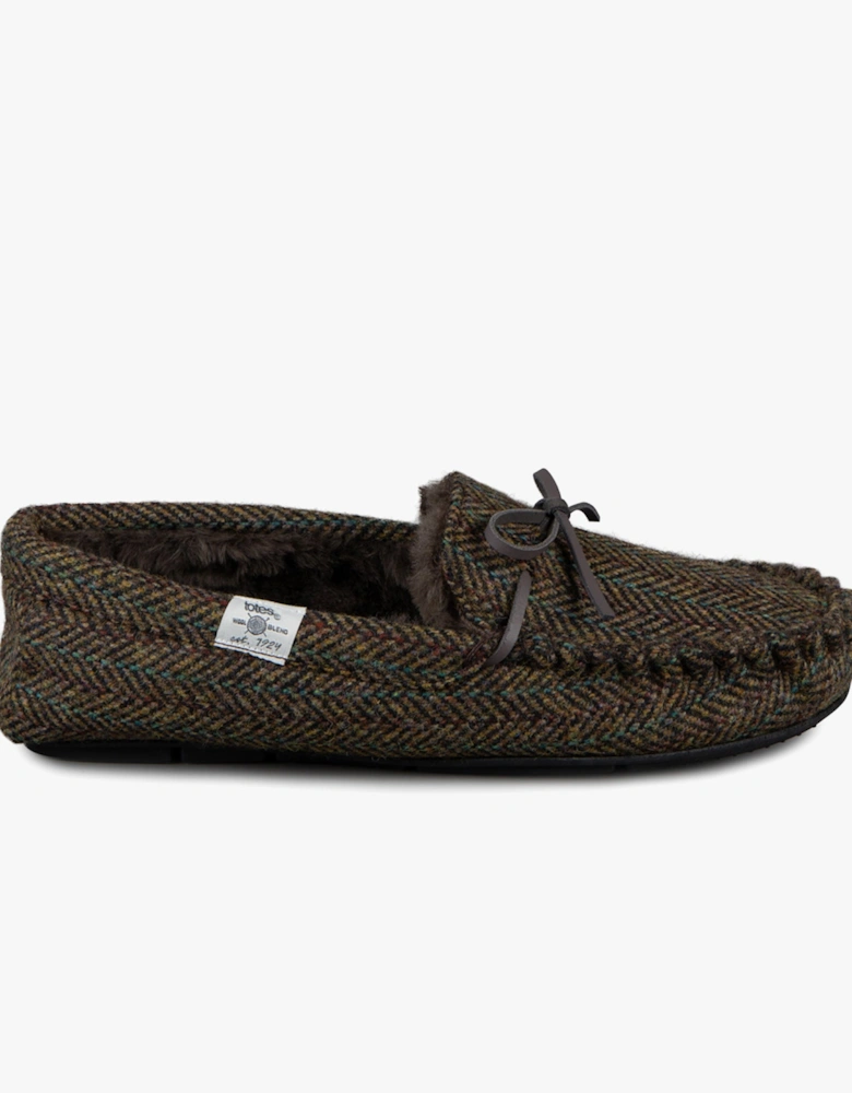 WOVEN WOOL MIX MOCCASIN Slippers Mens Brown