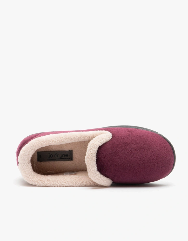 Jo & Joe CASHMERE Womens Velour Full Slippers Burgundy