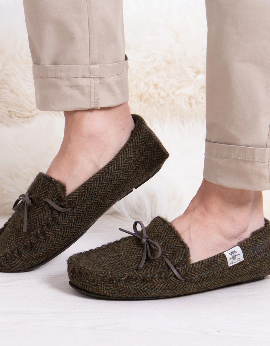 WOVEN WOOL MIX MOCCASIN Slippers Mens Brown