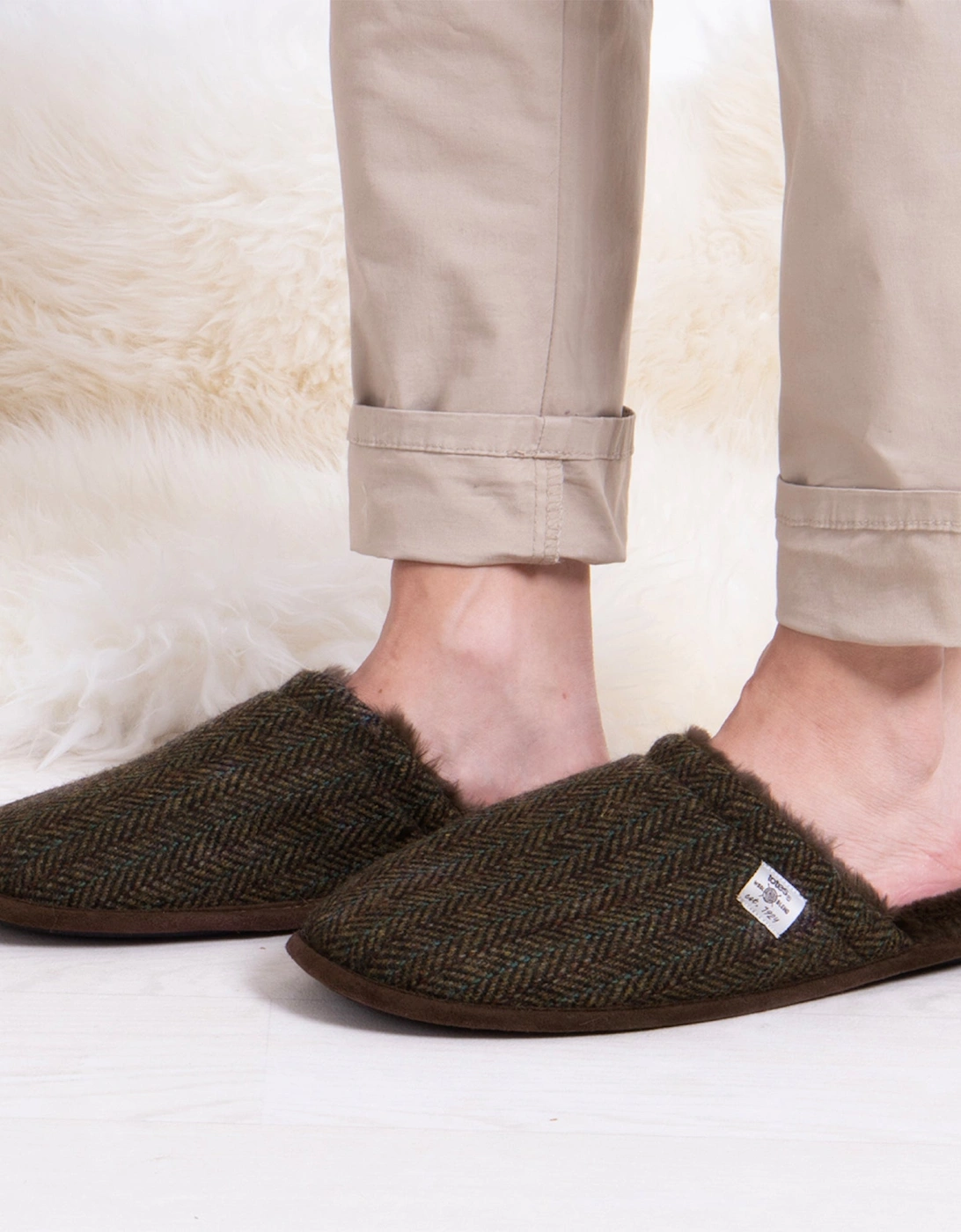 WOOL MIX MULE Slippers Mens Brown