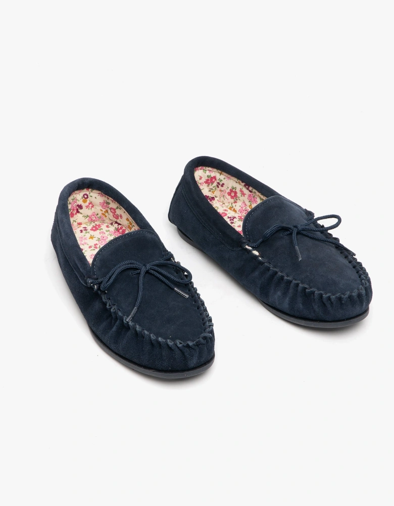 LILY Womens Moccasin Slippers Navy