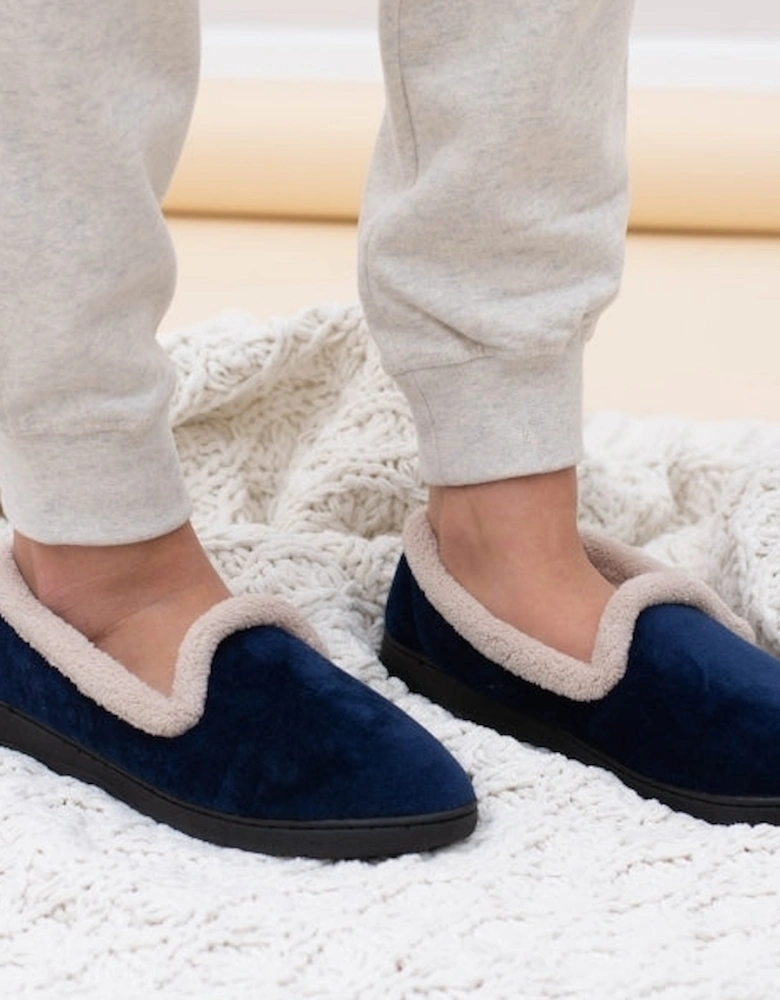 Jo & Joe CASHMERE Womens Velour Full Slippers Navy