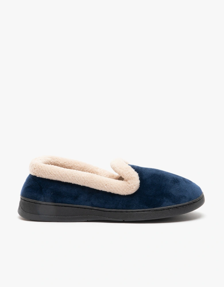 Jo & Joe CASHMERE Womens Velour Full Slippers Navy