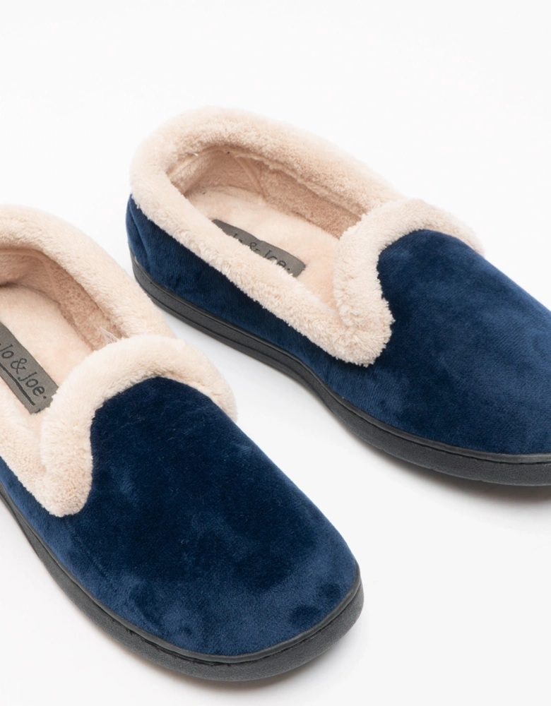 Jo & Joe CASHMERE Womens Velour Full Slippers Navy