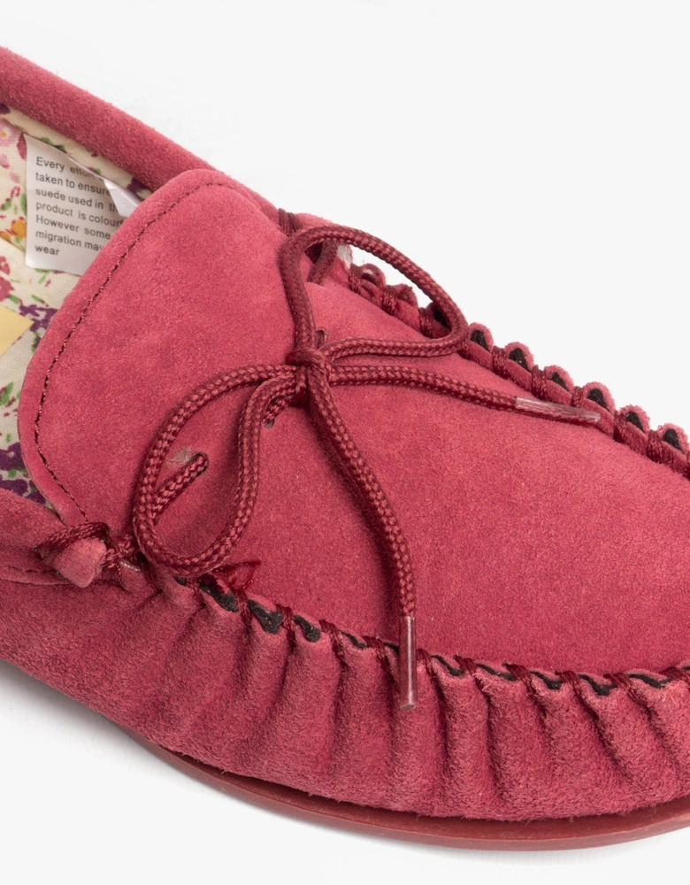 LILY Womens Suede Moccasin Slippers Crimson