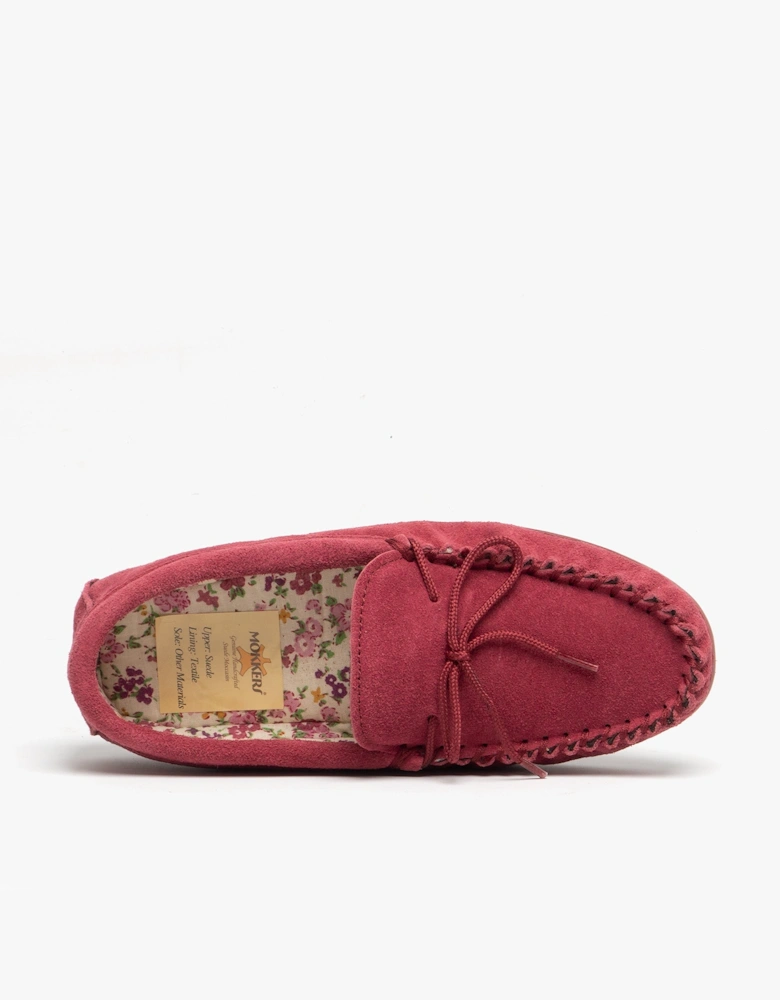 LILY Womens Suede Moccasin Slippers Crimson