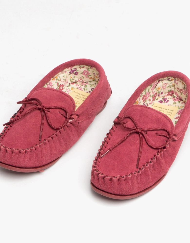 LILY Womens Suede Moccasin Slippers Crimson