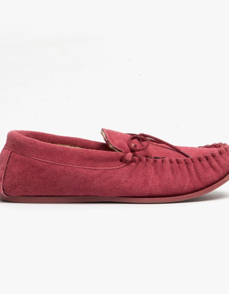 LILY Womens Suede Moccasin Slippers Crimson