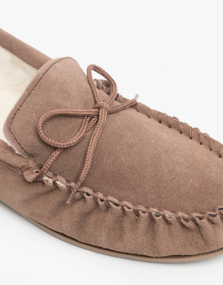 OLIVER Mens Moccasin Slippers Dark Camel