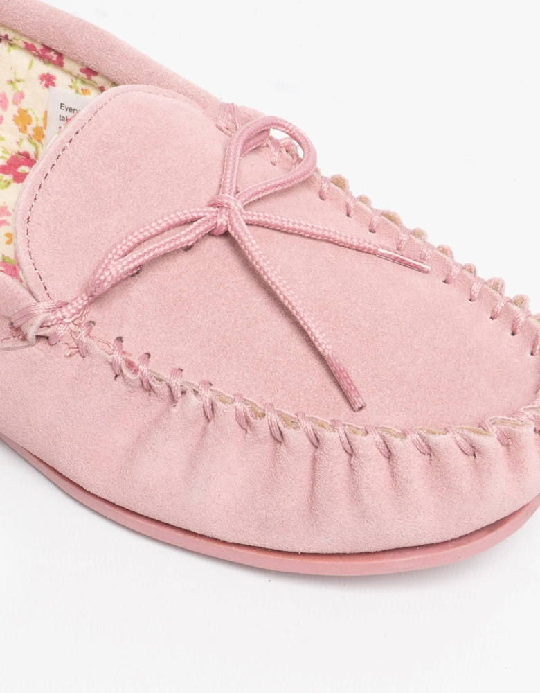 LILY Womens Suede Moccasin Slippers Pink