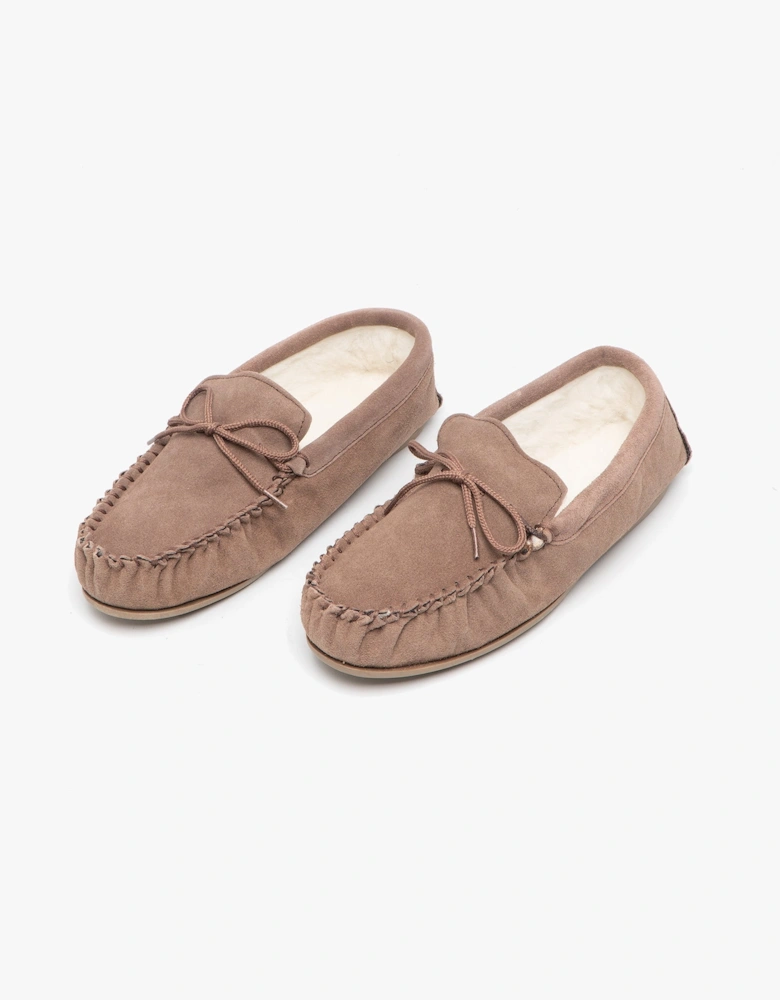 OLIVER Mens Moccasin Slippers Dark Camel