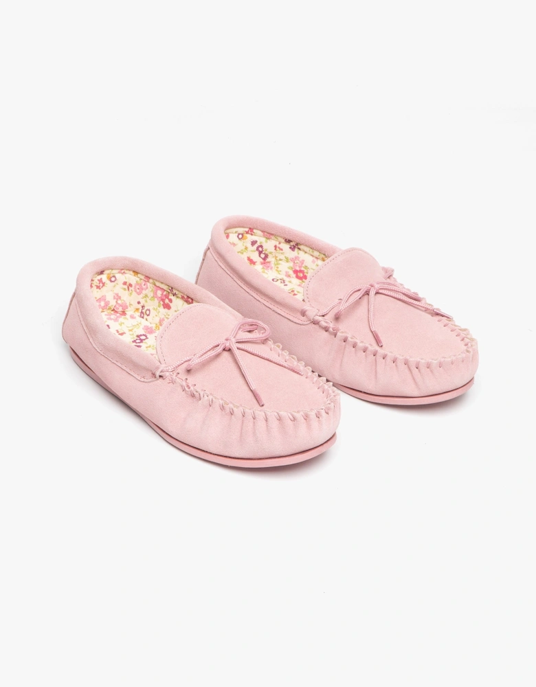 LILY Womens Suede Moccasin Slippers Pink