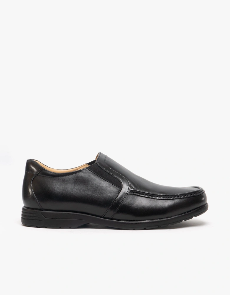 HUBERT Mens Leather Extra Wide Slip On Shoes Black