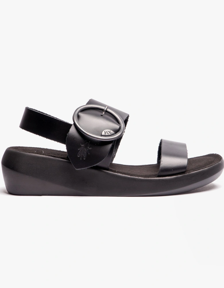 BANI739FLY Womens Buckle Wedge Sandals Black