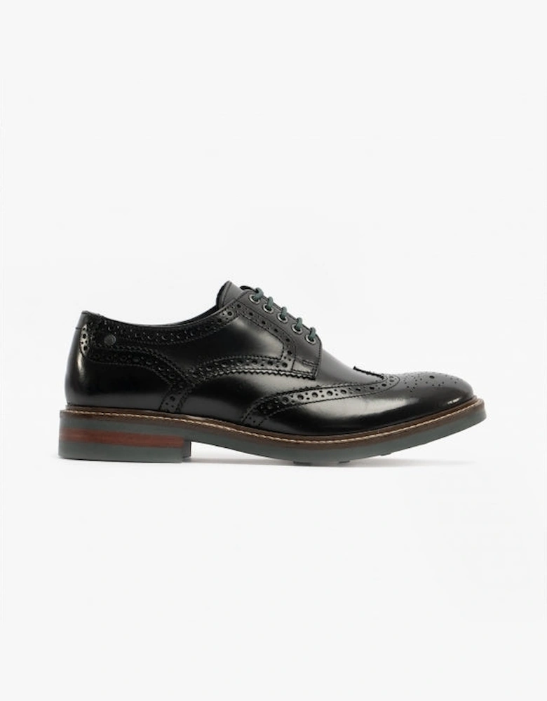 London WOBURN Mens Polished Leather Brogue Shoes Black