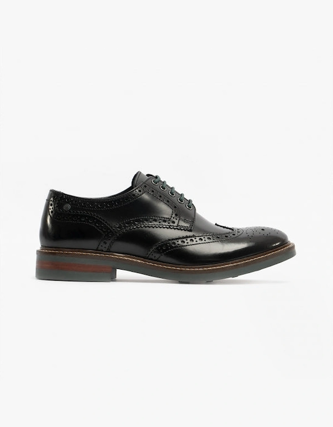 London WOBURN Mens Polished Leather Brogue Shoes Black, 8 of 7