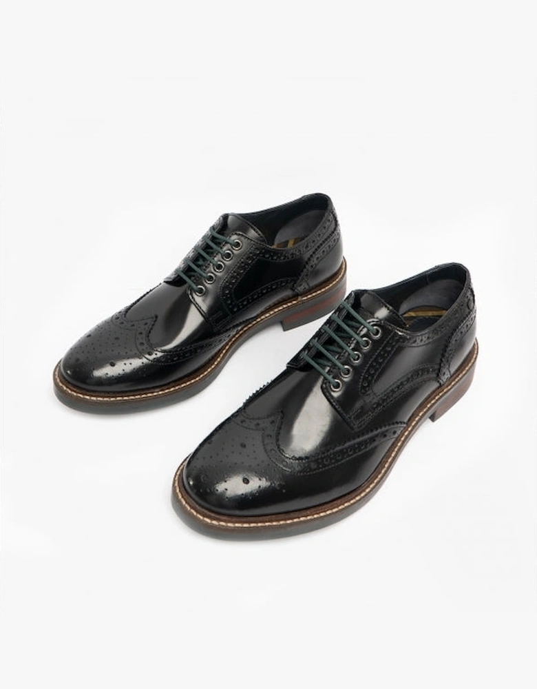 London WOBURN Mens Polished Leather Brogue Shoes Black