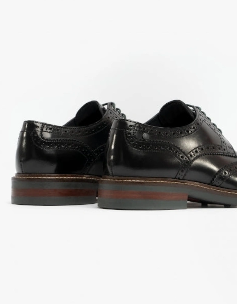 London WOBURN Mens Polished Leather Brogue Shoes Black