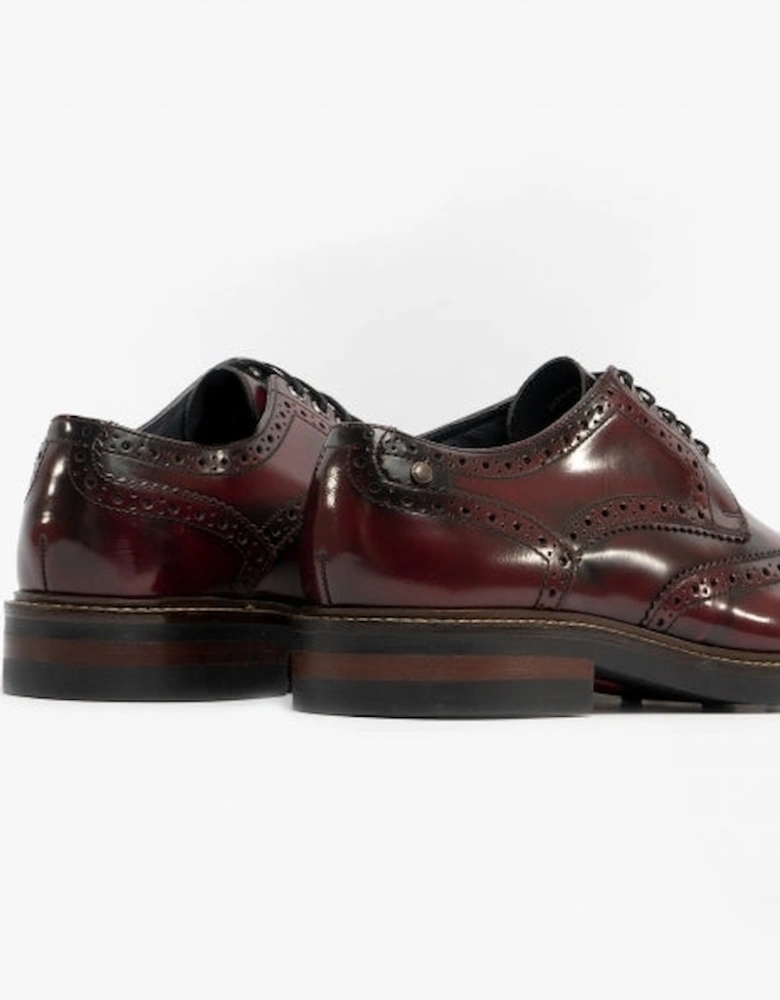 London WOBURN Mens Polished Leather Brogue Shoes Oxblood