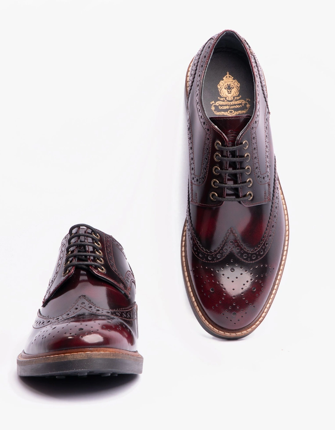 London WOBURN Mens Polished Leather Brogue Shoes Oxblood