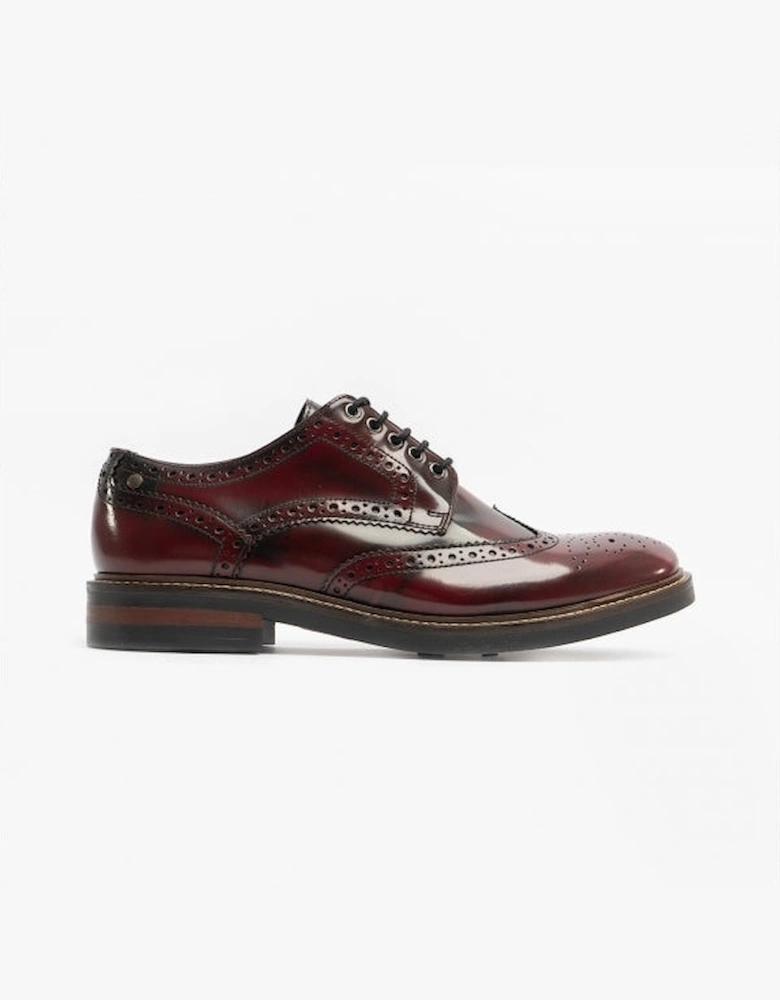 London WOBURN Mens Polished Leather Brogue Shoes Oxblood