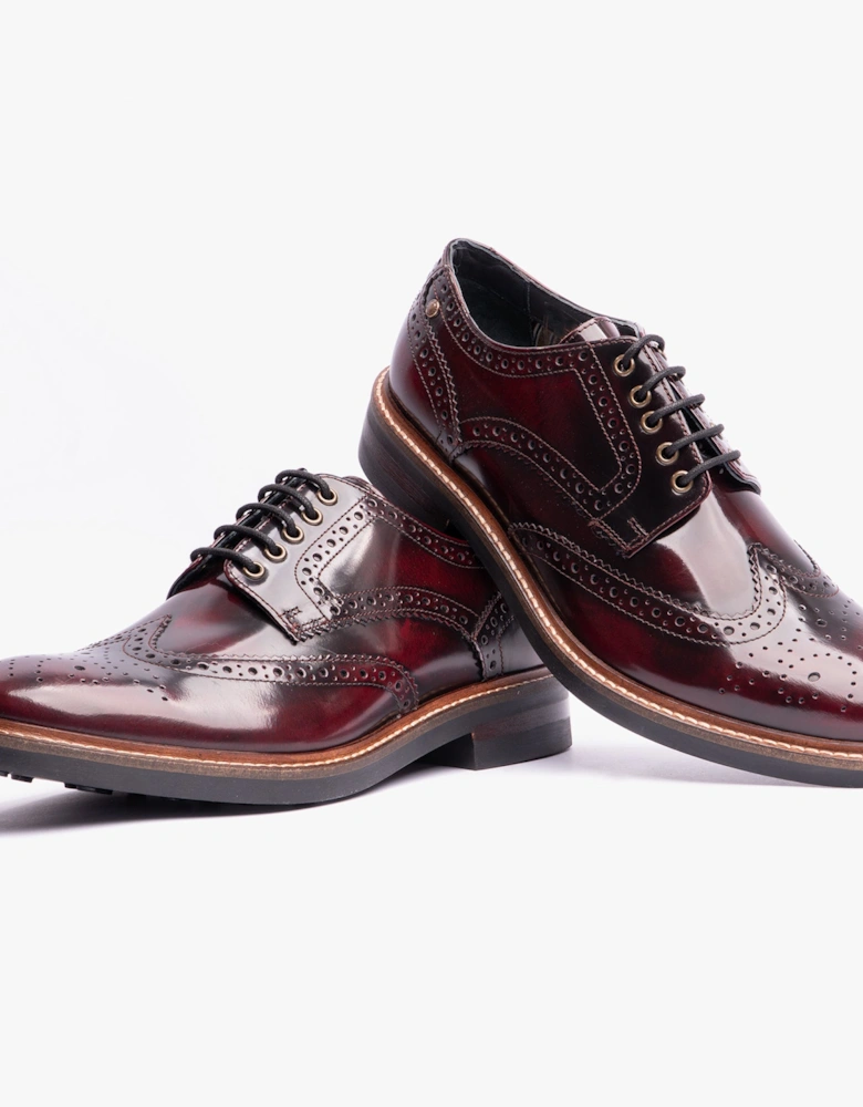 London WOBURN Mens Polished Leather Brogue Shoes Oxblood