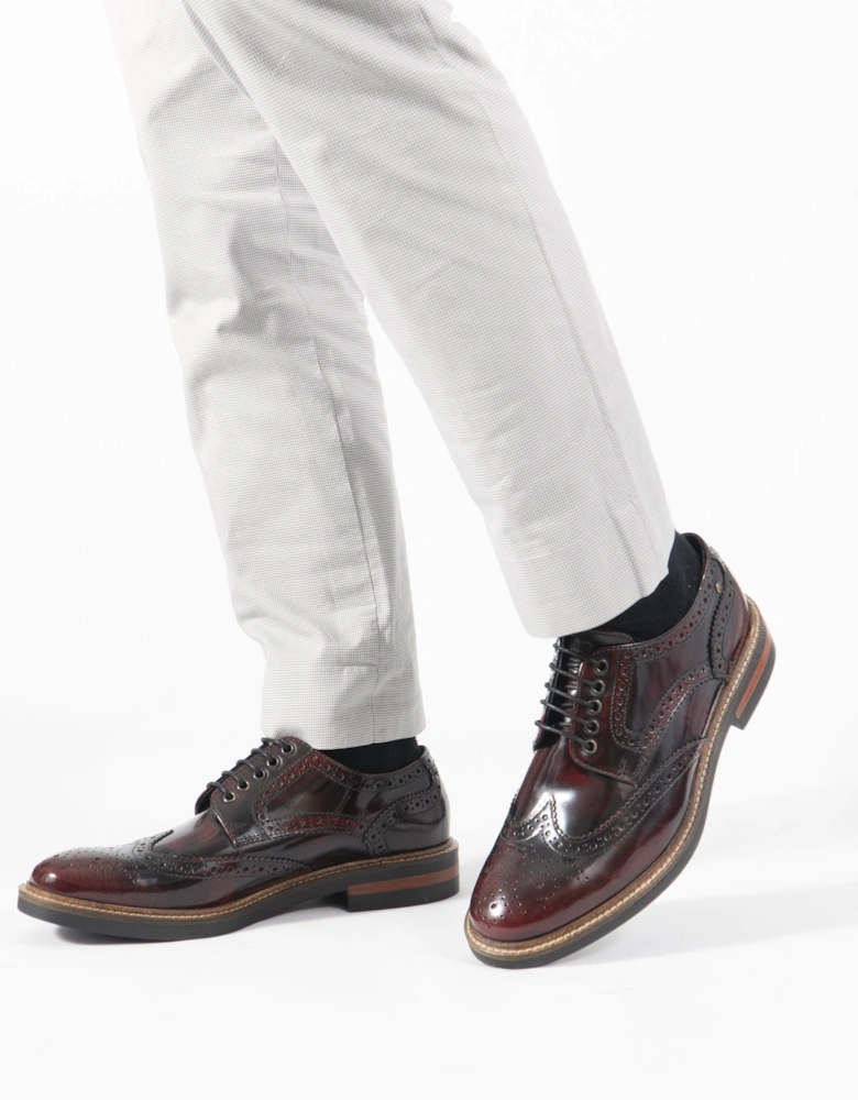 London WOBURN Mens Polished Leather Brogue Shoes Oxblood