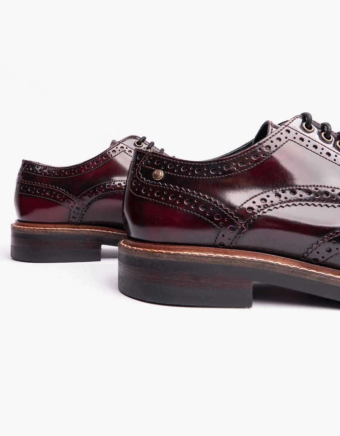 London WOBURN Mens Polished Leather Brogue Shoes Oxblood