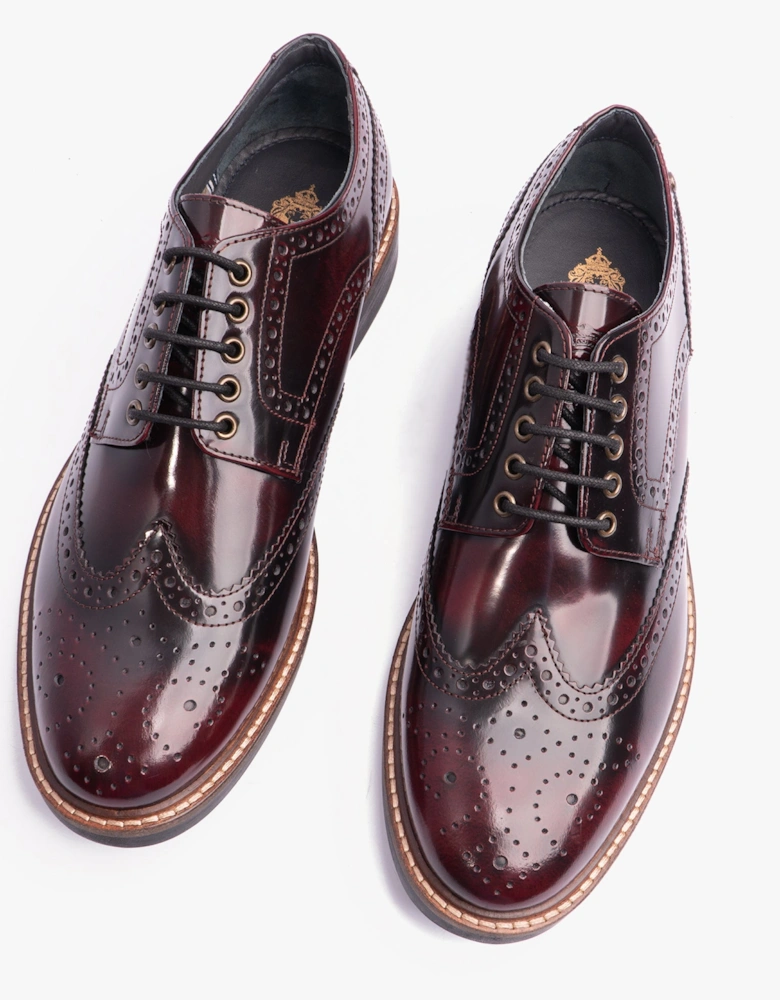 London WOBURN Mens Polished Leather Brogue Shoes Oxblood