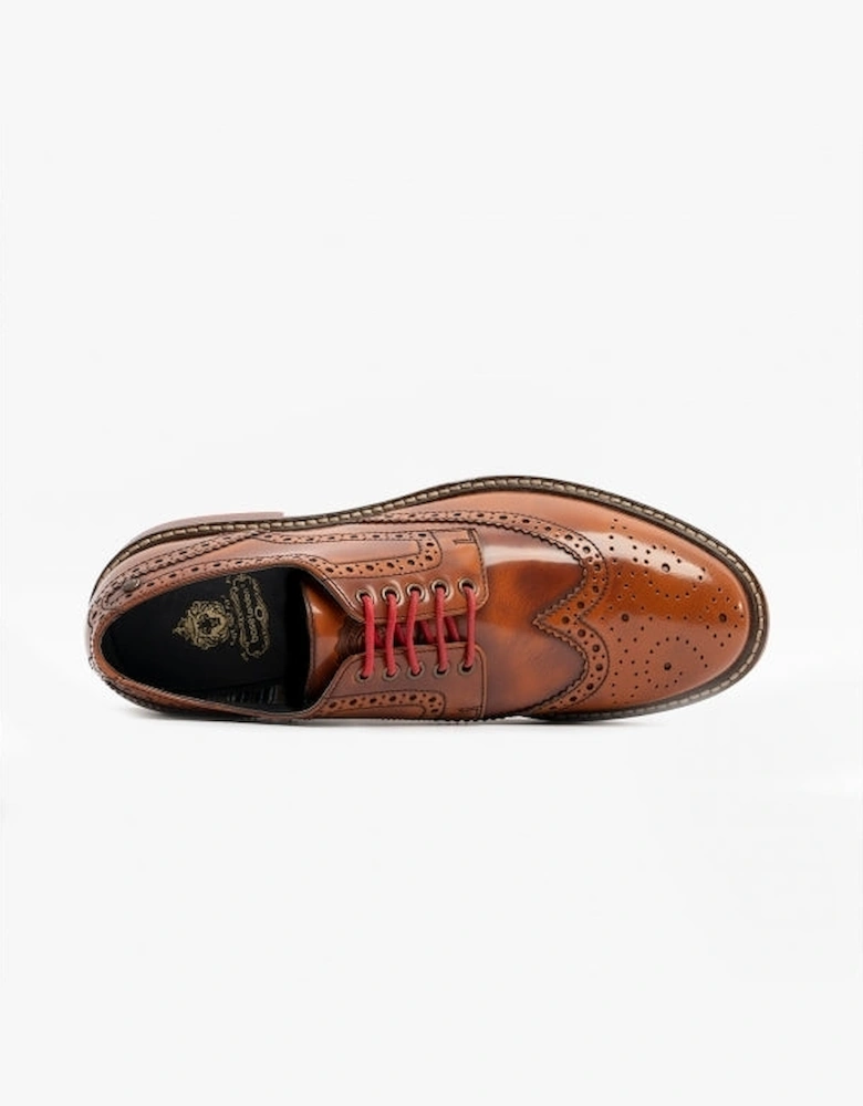 London WOBURN Mens Polished Leather Brogue Shoes Tan