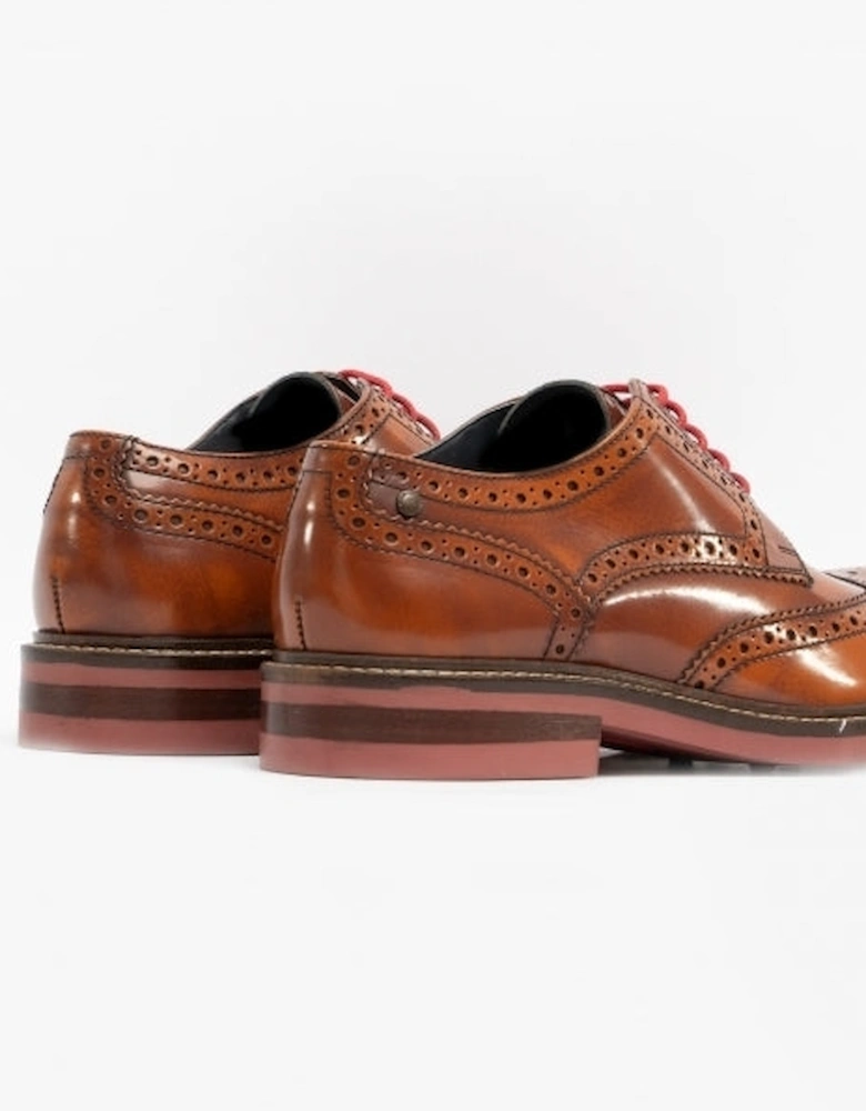 London WOBURN Mens Polished Leather Brogue Shoes Tan