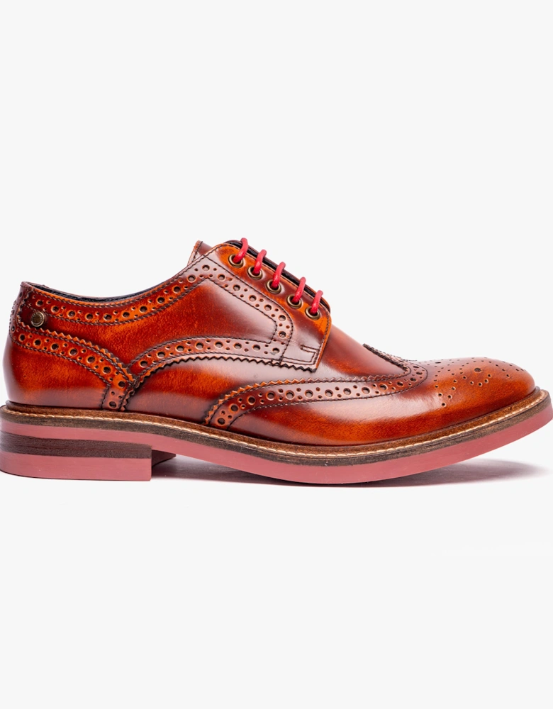 London WOBURN Mens Polished Leather Brogue Shoes Tan