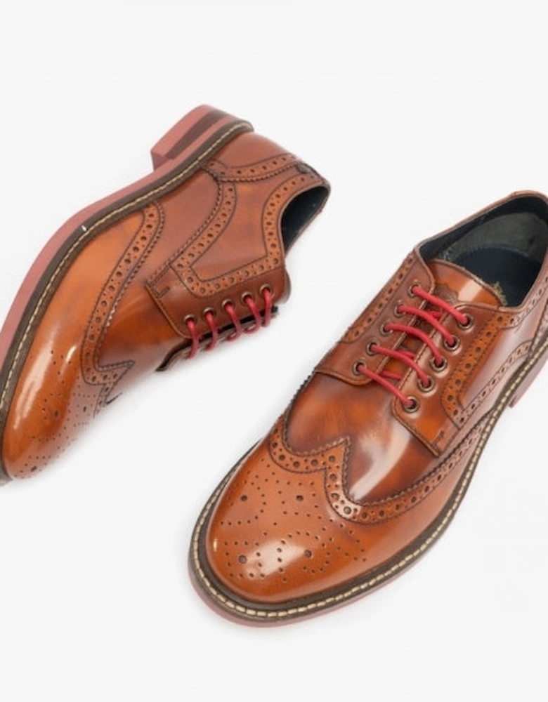 London WOBURN Mens Polished Leather Brogue Shoes Tan